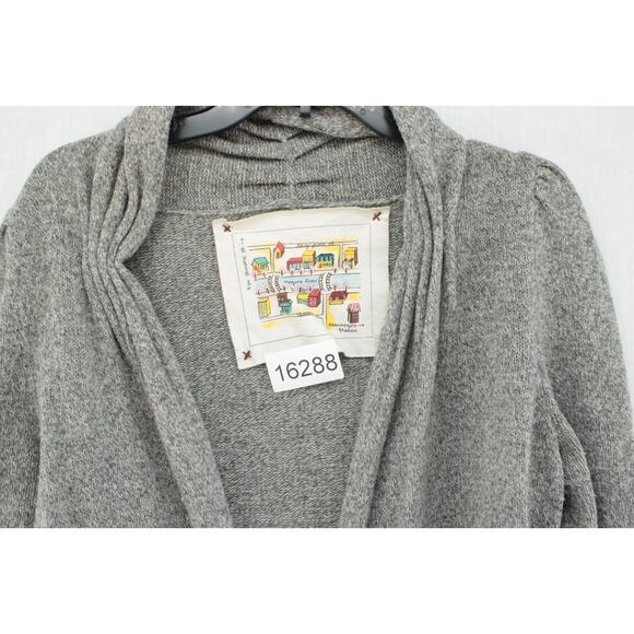 Anthropologie Meguro River Cardigan Women's Small Gray Puff Sleeve Open Sweater - Picture 8 of 8